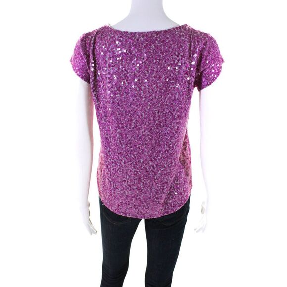 Calypso Saint Barth Womens Sequined Short Sleeve Round Neck Top Pink Size XS - Picture 3 of 6